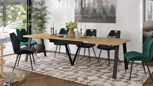 designimpex Design Esstisch ZAV-1 Eiche Artisan - Schwarz matt ausziehbar 140-290 cm ausziehbarer Esszimmertisch Tisch Ausziehtisch Dining Table Esszimmermöbel Küchentisch ausziehbar