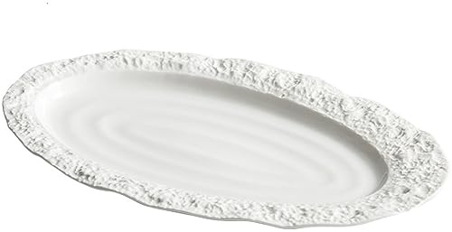 Bafnsiji Oval Ceramic Dinner Plates, Ceramic Serving Platter Tray, Large Serving Platters, Oval Steak Plates, Large Oval Long Dinner Plates, Ideal for Turkey Meat Fish Appetizers Sushi Dessert