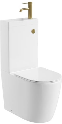Go Bathrooms 2 in 1 Toilet & Sink Includes Gold Cistern Button & Soft Close Toilet Seat Two Piece Ceramic Rimless Toilet & Basin Space Saver
