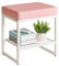 Aibiju Pink Dressing Table Chair, Footrest Stool with Adjustable Feet, PU Seat Vanity Stool, Small Side Table with Storage Space for Bedroom Living Room, Pink with White Metal YD-JD150P