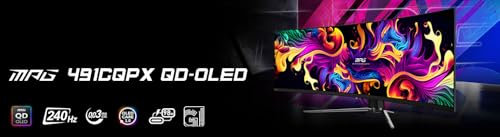 MSI, MPG 491CQPX QD-OLED, 49-Inch, DQHD, 5120x1440, 1800R, OLED Monitor, 240Hz, 0.03ms, DisplayHDR TRUE Black 400, G-SYNC™ Compatible, HDMI™ 2.1, DP 1.4a, USB C (98W PD), Height Adjustable, Black