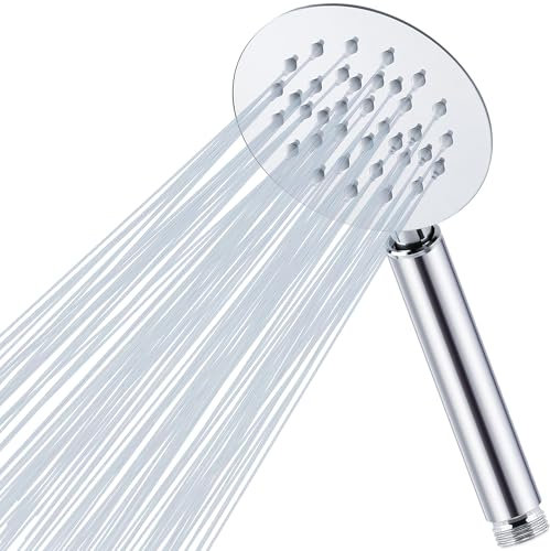 Katezon High Pressure Handheld Shower Head, Round All Metal Stainless Steel High Flow Showerhead with Hand Held, Non-Clogging Silicone Nozzle (Chrome Finish)