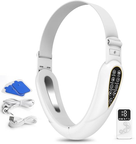 Elektrisches V-Face Shaping Massager + Elektrostimulationsgerät (2026 Version,2 Therapien mit einem Gerät) EMS Facelifting Gerät Rote und Blaue Phototherapie Gesichtsmassagegerät 5 Modi,Fernbedienung