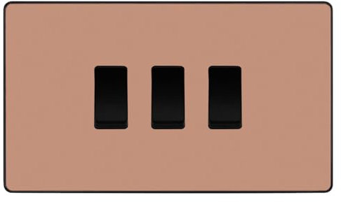 BG Evolve Polished Copper 3 Gang Triple Light Switch Double Format