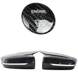 ASDGH 3 Pcs Car Accessories: 2 Pcs Side Door Mirror Cover Trim & 1 Pcs Car Engine Start Stop Button Decorative Sticker Cover Engine Start/Stop Button