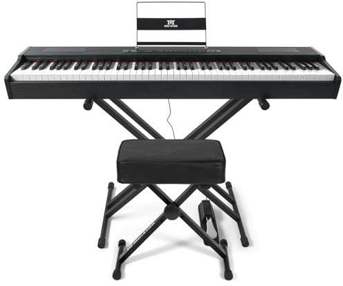 MUSTAR Digital Piano 88 Weighted Keys Hammer Action with Piano Stool, Portable 88 Key Piano Keyboard Full Weighted, Electric Piano Keyboard 88 Keys with Stand, Sustain Pedal, USB/MIDI, Case, Black