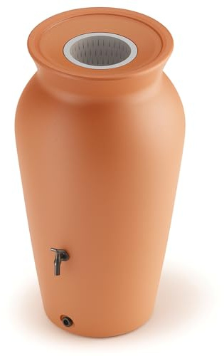 YourCasa DropCatcher Récupérateur d'eau de pluie, 120 à 230 l, avec panier filtrant et robinet, en plastique, résistant au gel, pour le jardin (terre cuite, 230 l)