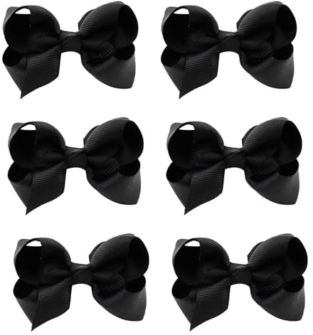 6 Pcs Black Hair Bows For Girls, Ribbon Black Hair Accessories Solid Color