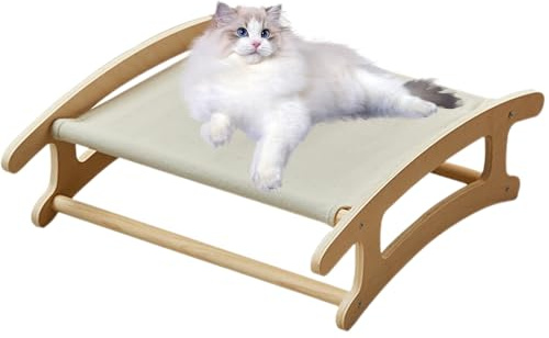 Ahuuen Erhöhtes Katzen Bett - Weicher atmungsaktiver Sitz aus Holz,50.5 x 41.5 x 15.8 cm Waschbares Katzenbett Mit Hängematte | Für Haustiere Wie Kätzchen Und Hunde, Welpen, Für Zuhause Im