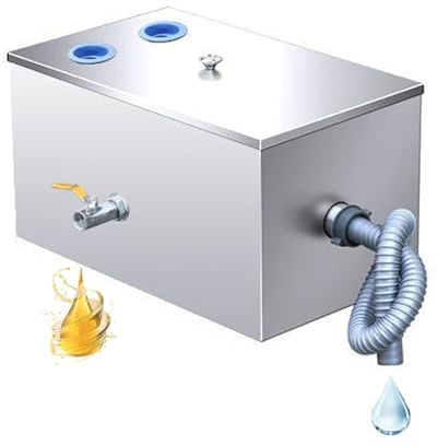 Bac à Graisse sous Evier, 25L Bac Separateur Graisse en Acier Inoxydable Séparateur de Graisse Sous Evier avec 2 Entrées Supérieures pour Cuisine Restaurant 40x25x25cm