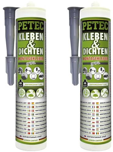 BandelOne enthält 2x 290ml Kartusche PETEC Kleben & Dichten Grau Montagekleber Elastisch Universal