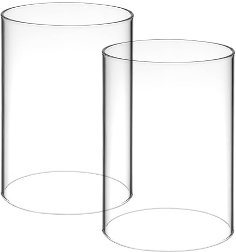 ULDIGI Portacandele Vetro Trasparente in Vetro, 2 Pezzi, Tubo Cilindrico Aperto, Parafiamma Decorativo per Candele e Atmosfera Romantica