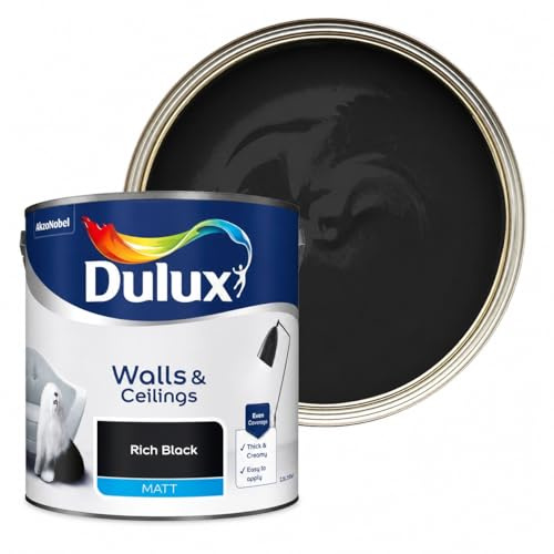 DRW Rich Black Matt Emulsion Paint 2.5L | Interior Wall and Ceiling Paint | Smooth Flat Matt Finish | Durable Everyday Room Paint for Living Room Bedroom Hallway and Dining Room