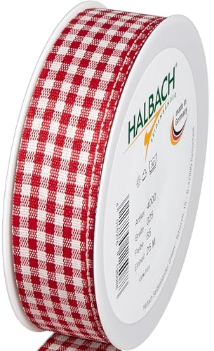 Halbach Seidenbänder Premium Vichy Karo Geschenkband (rot) | Breite 25mm Länge 25m | Karoband made in Germany | kariertes Schleifenband in vielen Farben
