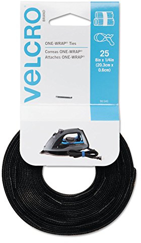 Velcro 91141 Reusable Self-Gripping Cable Ties, 1/4 x 8 inches, Black, 25 Ties/Pack