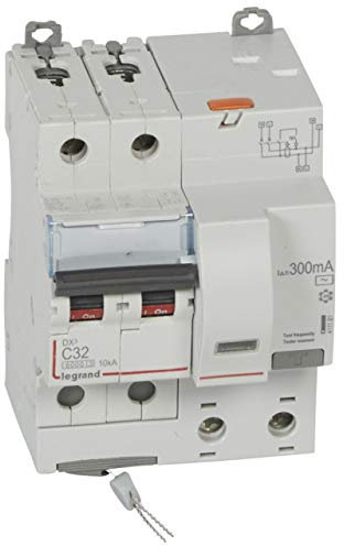 Legrand 411181 Disjoncteur différentiel monobloc DX³6000 10kA arrivée haute vis départ haut automatique, 2P, 230V, 32A typeAC, 300mA