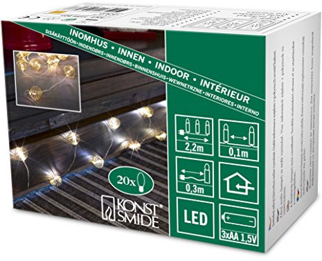 Konstsmide 3154-803 LED Decorative Fairy Lights Gold-Coloured Metal Wire Balls for Indoor Use (IP20) / Battery Operated: 3X AA 1.5 V (Not Included) / 20 Warm White Diodes/Transparent Cable/Wire