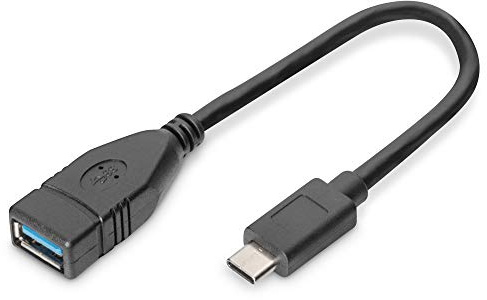 DIGITUS USB 3.0 Anschluss-Kabel - 0.2m - Adapter-Kabel - USB Type-C auf USB Typ A - OTG - Super-Speed 5 GBit/s - Schwarz, AK-300315-001-S