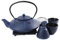 Cuisiland 37oz Cast Iron Teapot Set, Japanese Tetsubin Teapot with Enamel Coated Interior, Dragonfly Design, Excellent Heat Retention, Includes Infuser, Trivet & 4 Tea Cups (Blue)