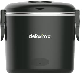 DETOXIMIX - Lunch Box Chauffante Electrique 240 V - bureau ou déplacement - Boite Repas Hermétique Isotherme à Emporter - Garde au Chaud toute la journée - 2 compartiments Amovibles 1L + 0,35L - Noir