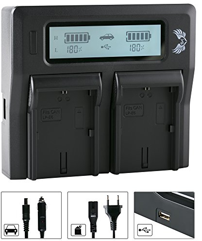 SK LCD Dual Doppel Akku Ladegerät für Canon LP-E6 LP-E6N LP-E6NH passend zu EOS R 5D 5DS R R5 R6 Mark II R7 Ra 6D 7D Mark II III IV 80D 90D XC10 XC15