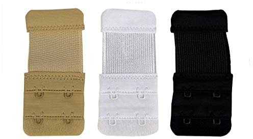 Bra Extensions 2 Hook White Black Nude Elastic Extender Strap 3 Pack