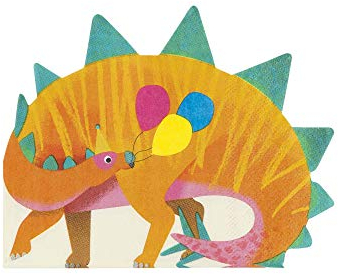 Talking Tables Packung mit 16 Dinosaurier-Servietten in Stegosaurus-Form Buntes Papiergeschirr für den Kindergeburtstag, Unisex-Partygeschirr für Jungen oder Mädchen, Orange