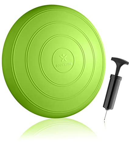 BODYMATE Ballsitzkissen Comfort inkl. Pumpe GRÜN 33cm Durchmesser - Balance-Kissen, Sitzballkissen, Luftkissen, Balance Pad - Core-, Fitness-, Reha-, Koordinations- und Rückentraining