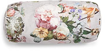 ESSENZA Nackenrolle Fleur Grau, 22x50 cm - 100% Polyester Samt - Blumen Pfingstrosen Tulpen