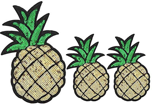Aufnäher Ananas bestickte Pailletten patches Annähen Aufbügeln Patch Sticker Applikation Tasche Kleidung Applique Kleid Pflanze Hut Jeans Nähen DIY Dekoration 3 Stück