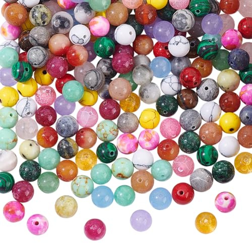 NBEADS 200 Stück Edelstein Steinperlen, Gemischte 8mm Runde Perlen Lose Edelsteinperlen Für Armband Halskette Ohrringe Schmuckherstellung