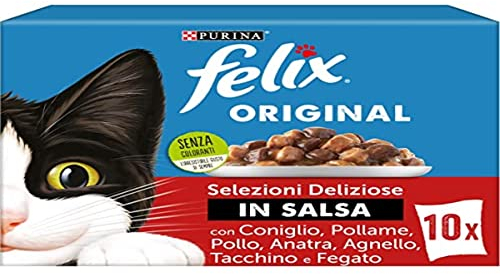 Felix Original in Nassfutter Soße für Katzen Lamm, Leber, Rognone, Geflügel, 60 Beutel à 85 g, Ente, Truthahn, Huhn Und Kaninchen, (Confezione (60er Pack)