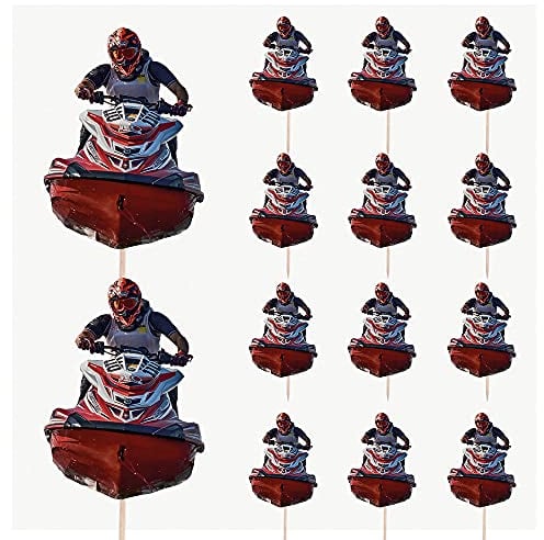 AK Giftshop Jet Ski Birthday Party Food Cupcakes Picks Decorations Toppers (Pack of 14)
