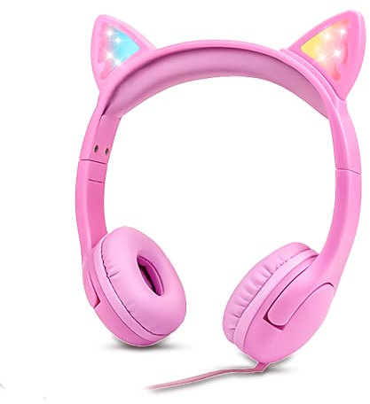 Casque Enfants, Casque Filaire avec Volume Limité de 85 dB, Écouteurs Légers en Forme D'oreilles de Chat avec Shareport pour Tout-Petits/Garçons/Filles/Ordinateur Portable/Tablette/Voyage – Rose