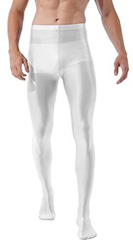 Alvivi Herren Strumpfhosen Glanz Leggings Tight Hose Nylon Pantyhose Lange Unterhosen Unterwäsche Schlafhose Dessous Reizwäsche M-XL Weiß L