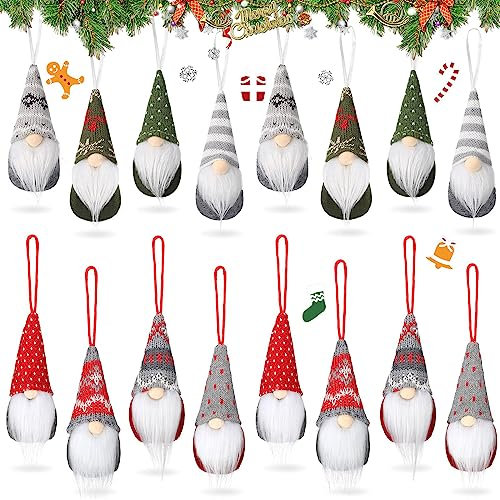 Skylety 8 Pieces Christmas Gnome Ornaments for Tree Christmas Tree Hanging Decorations Dolls Scandinavian Swedish Tomte Gnomes Handmade Plush Santa for Home Tabletop Party Decor