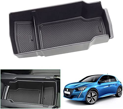GAFAT New Peugeot 208 2008/ e-208 e-2008 2020-2024 2025 Car Armrest Tray, Center Console Organizer, Peugeot 208 2023 Restyling Armrest Storage Box Container with Coin and Sunglass Holder (Black2)