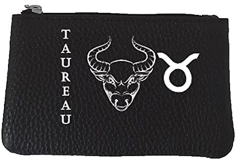 Syl'la Signe Astrologique Taureau Petit Porte Monnaie en Cuir Porte cles Noir