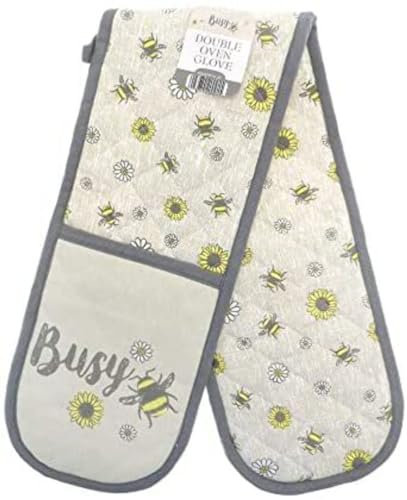 Deluxe Double Oven Gloves - 10+ Designs - Gift Idea For the Chef in Your Life - 100% Cotton Outer Material - All Seasons (Busy Bee)