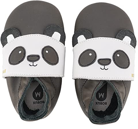 Bobux Krabbelschuhe Baby viele Verschiedene Designs | Baby Schuhe | Lederpushen Baby | Lauflernschuhe | Panda Schwarz | 9-15 Monate