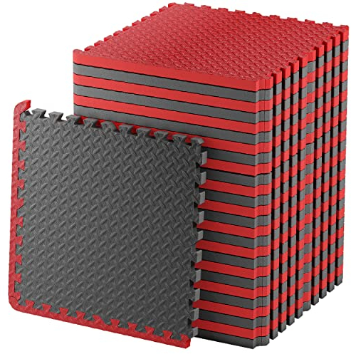 Edukit EXTRA Dicke Schaumstoffmatte; 8 Stück; 60 x 60 cm; 2 cm dick; Rot & schwarz; Interlocking Puzzle Floor Tiles Gym Flooring – Dicker und größer als Normale Fliesen für schwere Geräte