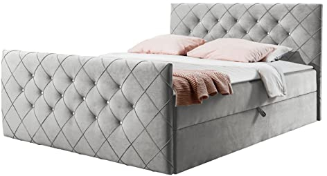Mirjan24 Boxspringbett mit Polsterkopfteil und Fußteil Utren, Polsterbett mit 2 Bettkästen, Matratze, Topper, Doppelbett, Bett für Schlafzimmer (180 x 200 cm, Amor Velvet 4318)