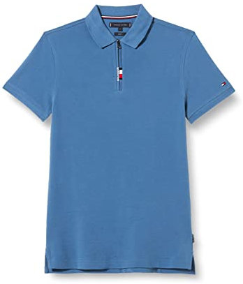Tommy Hilfiger Men Short-Sleeve Polo Shirt Slim Fit with Zip, Blue (Blue Coast), S