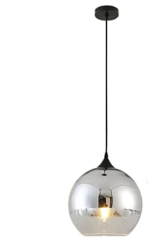 Euone_Clothes Suspension Luminaire avec Abat-jour Boule en Verre Semi-plaqué, Lampe Suspendue de Plafond Moderne, Lustre de Chambre de Salle à manger de Cuisine (Argent, 20cm)
