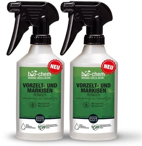 bio-chem Vorzelt- und Markisenreiniger - Ergiebiger Spezialreiniger mit Tiefenwirkung - Ideal für Markise, Vorzelt, Segel, Persenning, Pavillon, Sonnenschirm – 2x 500 ml - Made in DE