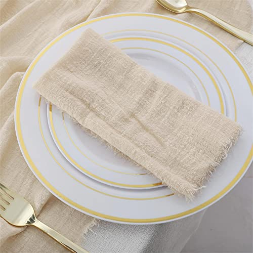 JUKIDS Stoffservietten, Baumwollservietten, 43,2 cm, handgefertigte Servietten mit Fransen, rustikale Dinnerservietten, Tischservietten für Weihnachten, Hochzeit, Dinnerparty und Alltag, Beige, 6
