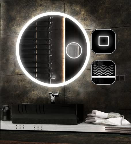 Badspiegeldesign - Badspiegel mit Beleuchtung LED Radlux 100 cm, Runder Badezimmerspiegel mit Beleuchtung, Wandspiegel mit LED, Touch-Schalter, Kosmetikspiegel (5-Fach) und Heizmatte (Beschlagfrei)