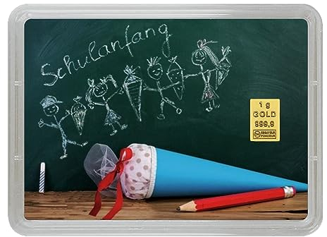 Goldstücke24 - Goldbarren 1g in Geschenk-Motivbox Schulanfang - Einschulung - Schultüte - erster Schultag