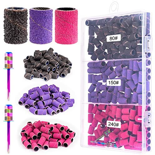 Difenni Sanding Bands for Nail Drill Sanding Bands Nail Drill Bits 210 Pcs Sanding Bands Coarse Fine #80#150#240 with 3/32 Mandrel Bit Boxed for Electric Nail Drill Nail