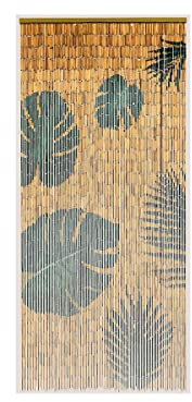 Morel Rideau de Porte Bâtonnets de Bambou Peints, Dessin Feuilles Monstera et Palmier - 90 x 200 cm